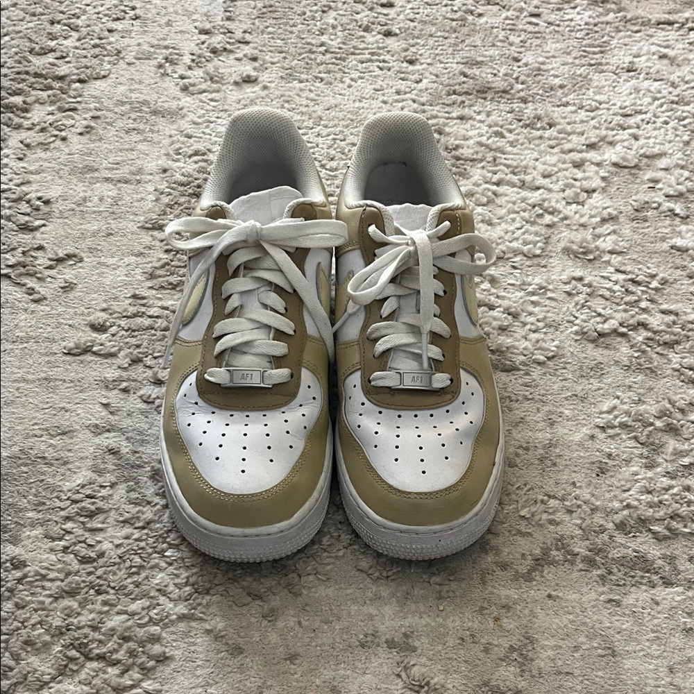 White and Beige Low-Top Sneakers